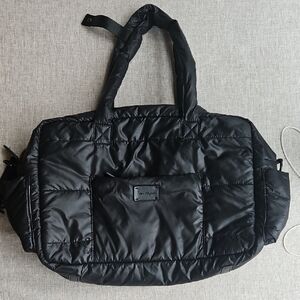 Black Quilted Kids Tote Bag with Front Pocket